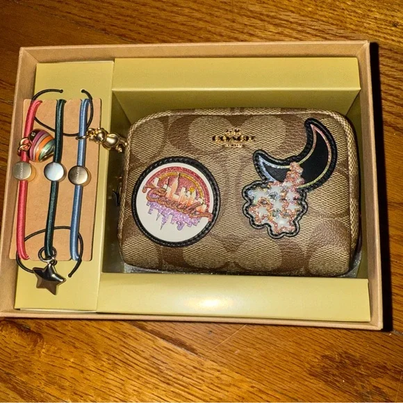 Coach Signature Canvas Boxed Mini Boxy Cosmetic Case & Hair Tie set. NWT C6996 - Picture 6 of 7